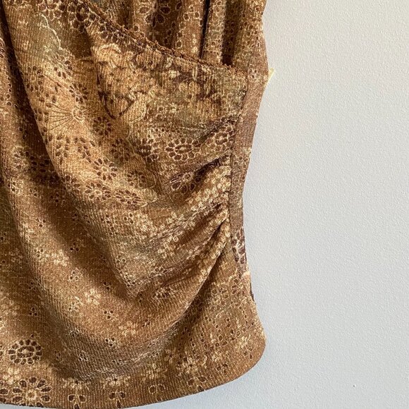 Vintage Y2K Gold Sparkle Camisole Knit Tank with Crossover, Ruching Floral Party - Picture 3 of 14